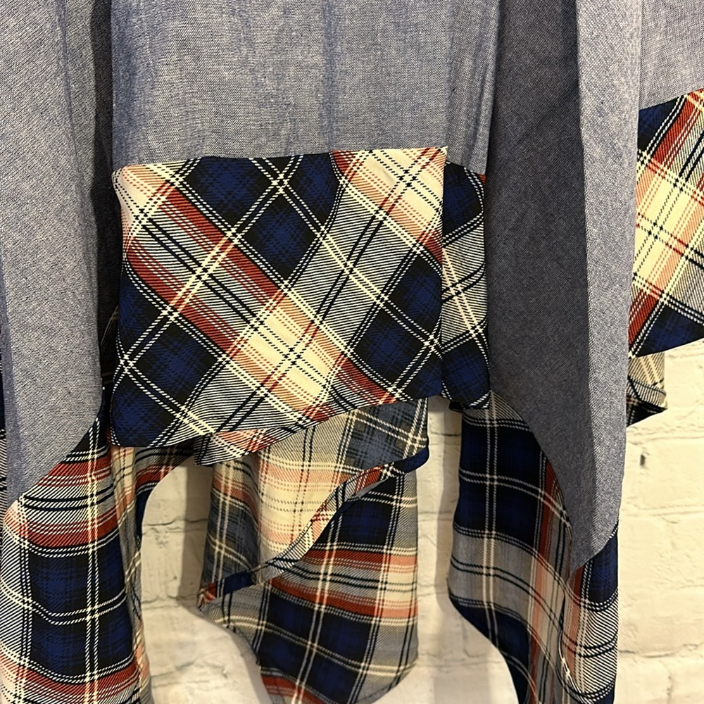 Oddy denim and plaid look handkerchief hem skirt - Picture 4 of 8